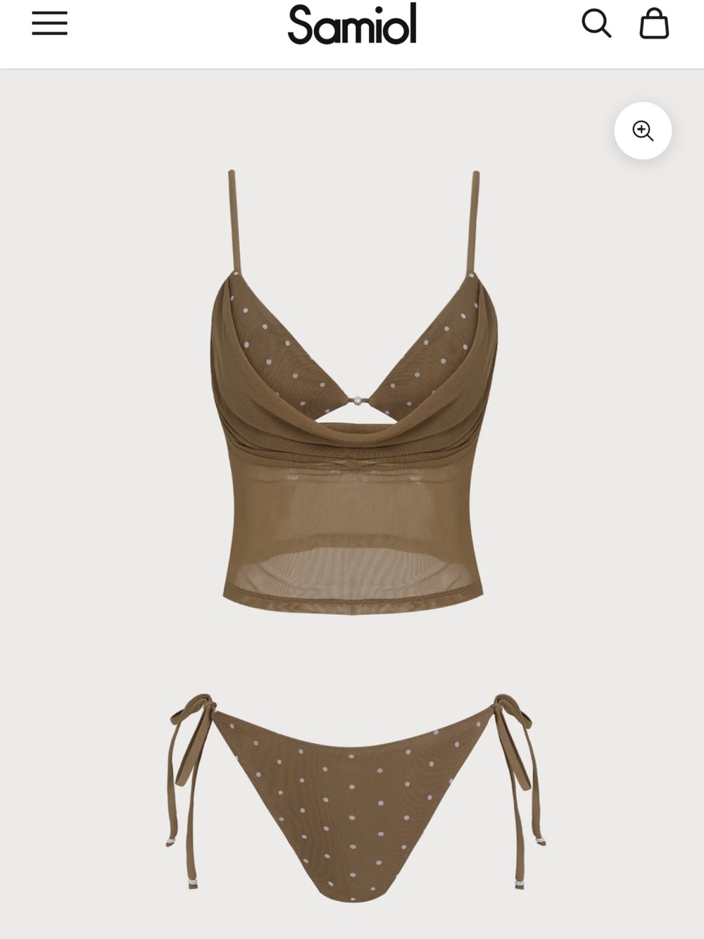 Brown Polka Dot Tie-Side Bikini Set